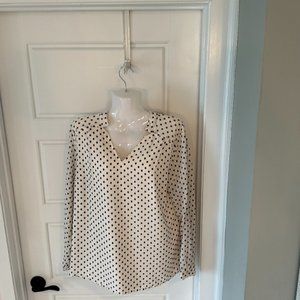 Talbots Vneck polkadot lined cream and black blouse Size LP